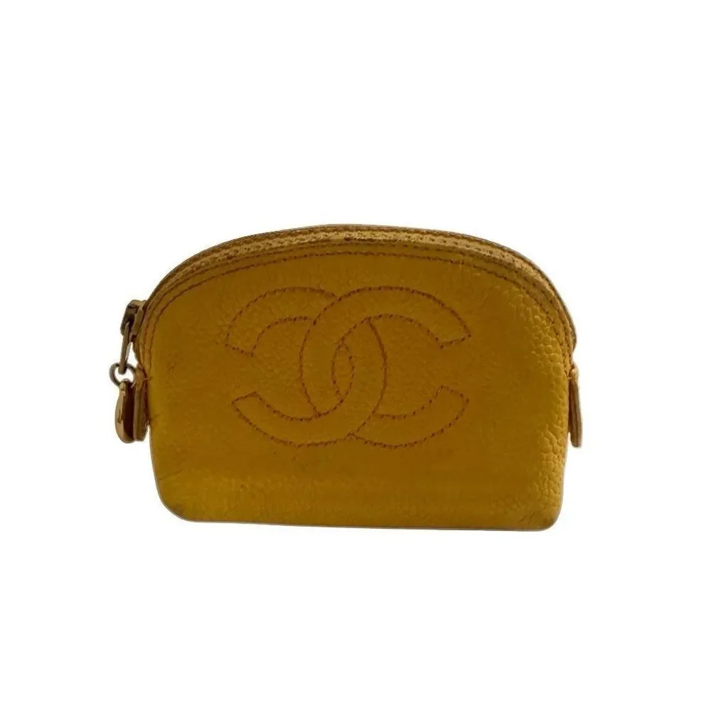 Chanel Yellow Cosmetic Bag with Iconic Logo